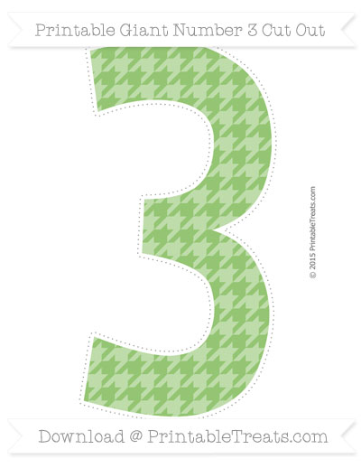 Pistachio Green Houndstooth Pattern Giant Number 3 Cut Out — Printable ...