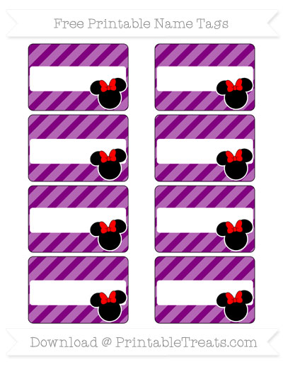 free purple diagonal striped minnie mouse name tags