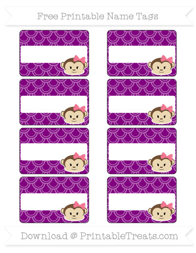 Free Purple Fish Scale Pattern Girl Monkey Name Tags — Printable Treats.com