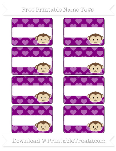 free purple heart pattern boy monkey name tags printable treatscom