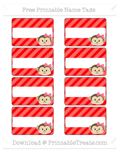 free red diagonal striped girl monkey name tags printable treatscom