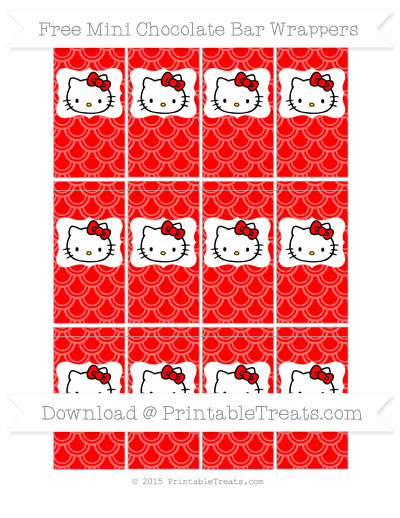 Free Red Fish Scale Pattern Hello Kitty Mini Chocolate Bar Wrappers