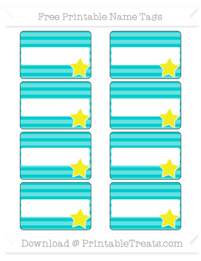 Free Robin Egg Blue Horizontal Striped Star Name Tags — Printable ...