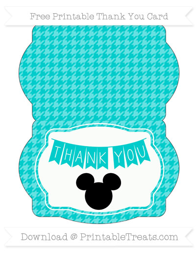 Robin Egg Blue Houndstooth Pattern Mickey Mouse Thank You Card ...