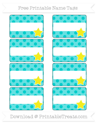 Free Robin Egg Blue Polka Dot Star Name Tags — Printable Treats.com