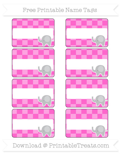 free rose pink checker pattern elephant name tags printable treatscom