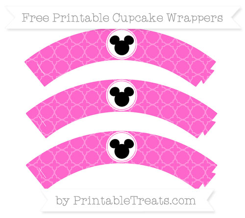 Rose Pink Quatrefoil Pattern Mickey Mouse Cupcake Wrappers — Printable ...