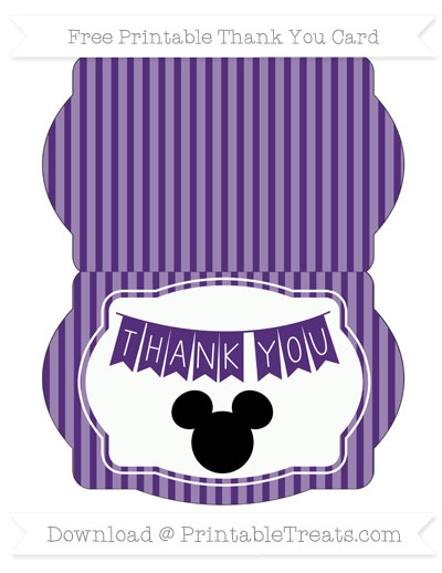 Royal Purple Striped Mickey Mouse Thank You Card — Printable Treats.com