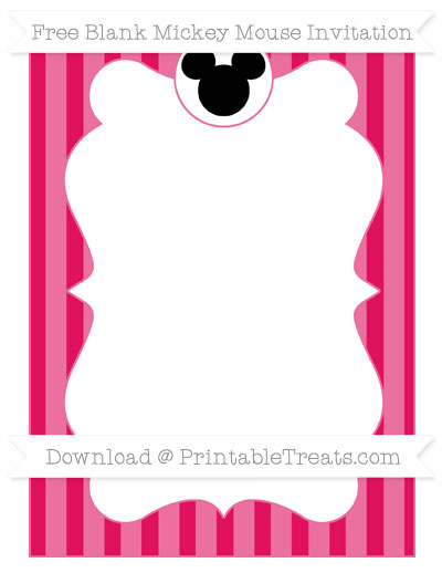 Free Ruby Pink Striped Blank Mickey Mouse Invitation — Printable Treats.com