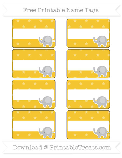 free saffron yellow star pattern elephant name tags printable treatscom