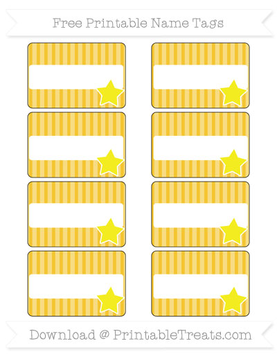 Free Saffron Yellow Thin Striped Pattern Star Name Tags — Printable ...