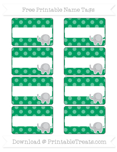 free shamrock green dotted pattern elephant name tags