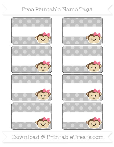 Free Silver Dotted Pattern Girl Monkey Name Tags