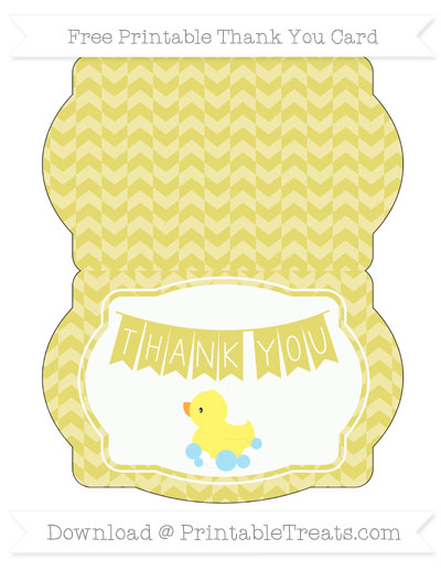 Straw Yellow Herringbone Pattern Baby Duck Thank You Card — Printable ...