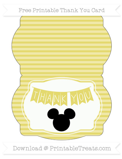 Straw Yellow Horizontal Striped Mickey Mouse Thank You Card — Printable ...