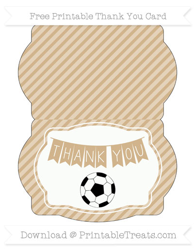 Tan Diagonal Striped Soccer Thank You Card — Printable Treats.com