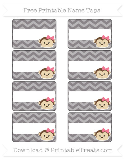 free taupe grey chevron girl monkey name tags printable treatscom
