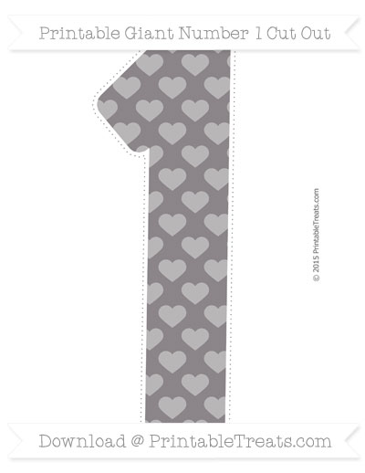 Taupe Grey Heart Pattern Giant Number 1 Cut Out — Printable Treats.com