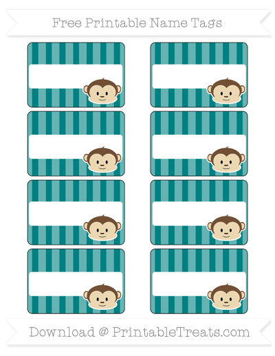 free teal striped boy monkey name tags printable treatscom