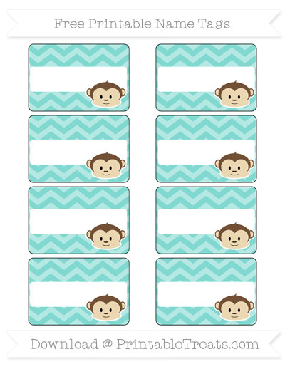 Free Tiffany Blue Chevron Boy Monkey Name Tags — Printable Treats.com