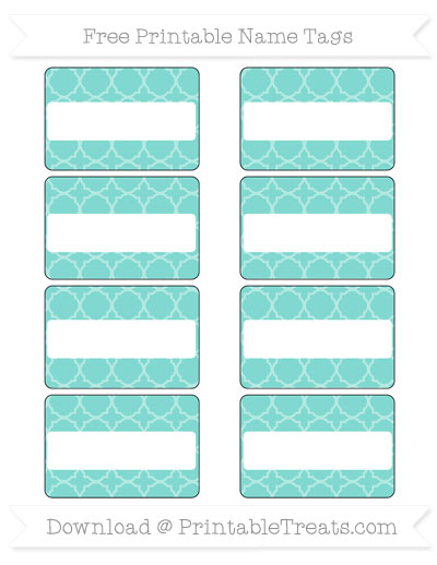 Free Tiffany Blue Quatrefoil Pattern Simple Name Tags — Printable ...