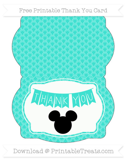 Turquoise Fish Scale Pattern Mickey Mouse Thank You Card — Printable ...