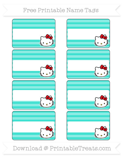 free turquoise horizontal striped hello kitty name tags printable