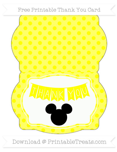 Yellow Polka Dot Mickey Mouse Thank You Card — Printable Treats.com